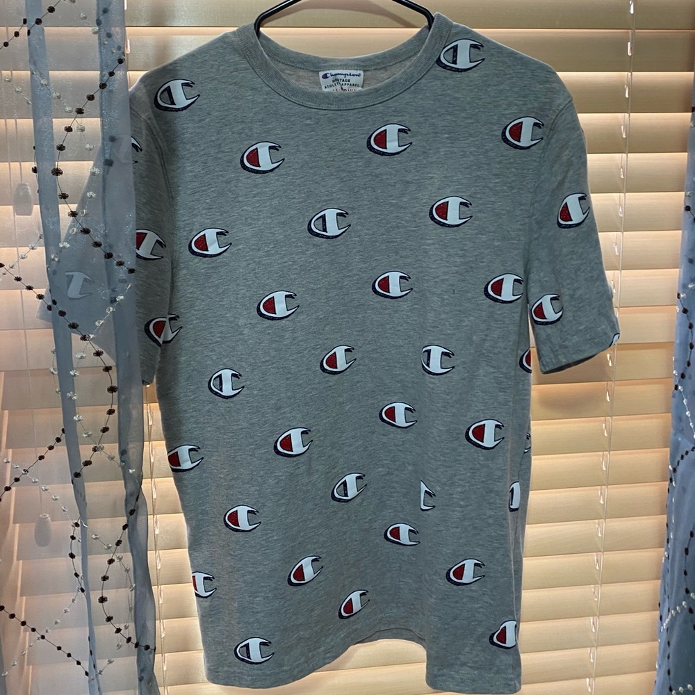 grey all over champion logo shirt